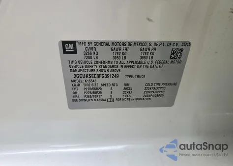 2015 Chevrolet Silverado K1500 Ltz из США, поврежденный, VIN 3GCUKSEC8FG391249